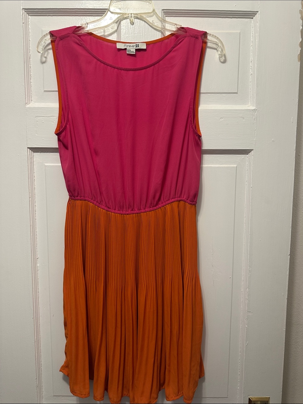 Forever 21 Pink and Orange Colorblock Sleeveless Pleated Mini Dress